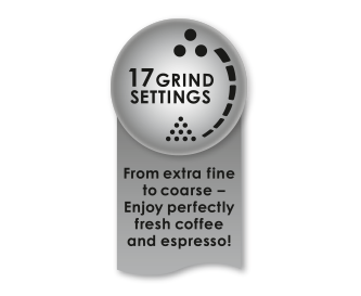 Individual degree of grinding with 17 settings